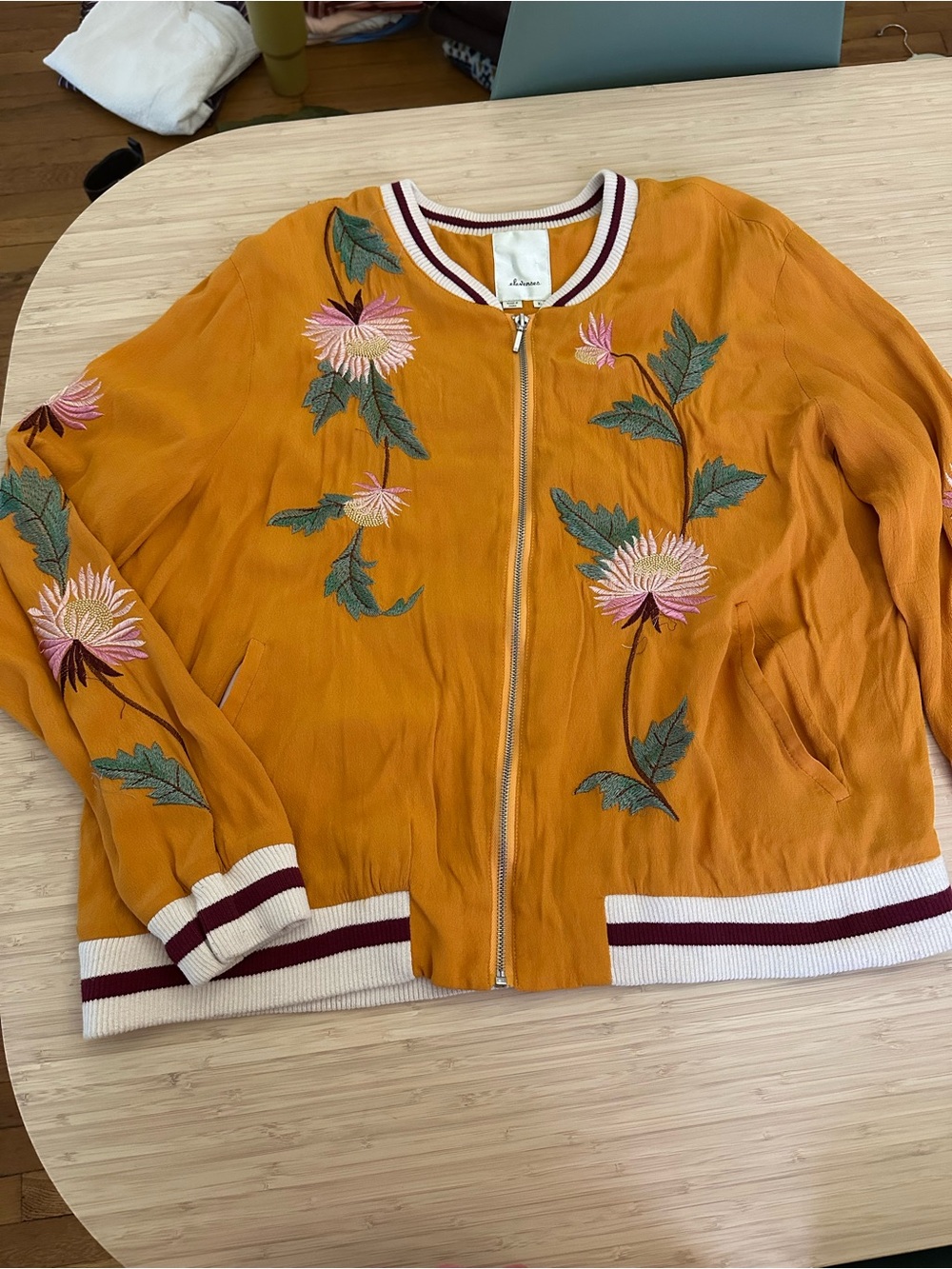 Anthropologie Elevenses Embroidered Bomber Jacket